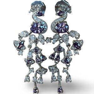 Silver and Purple Peacock Dangle Earrings